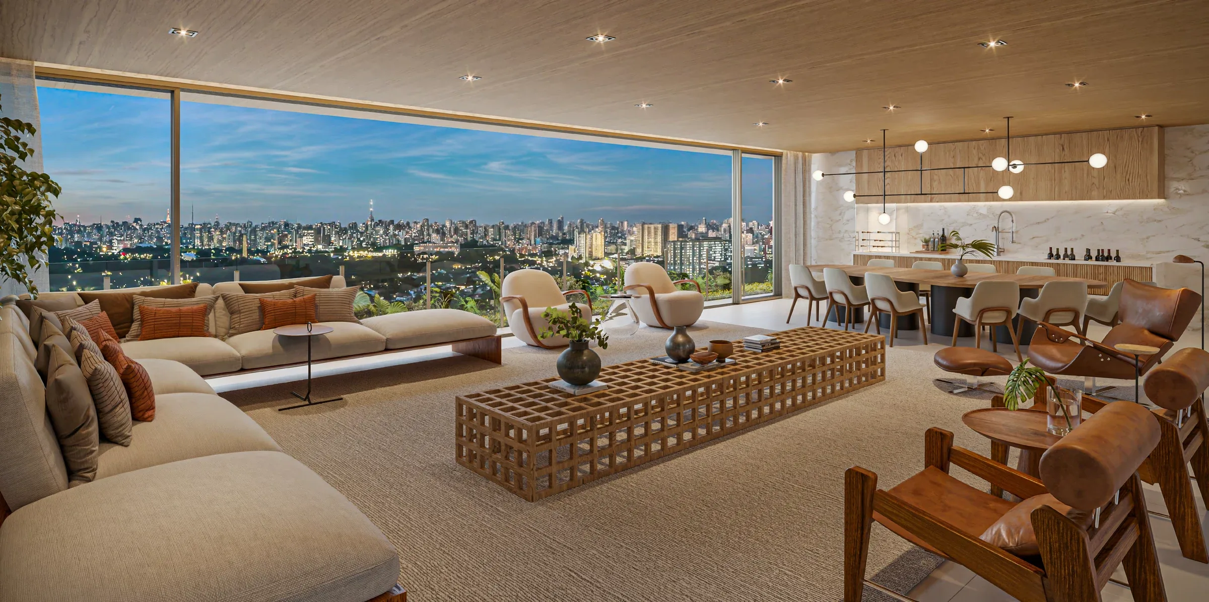Living da unidade de 373 metros quadrados